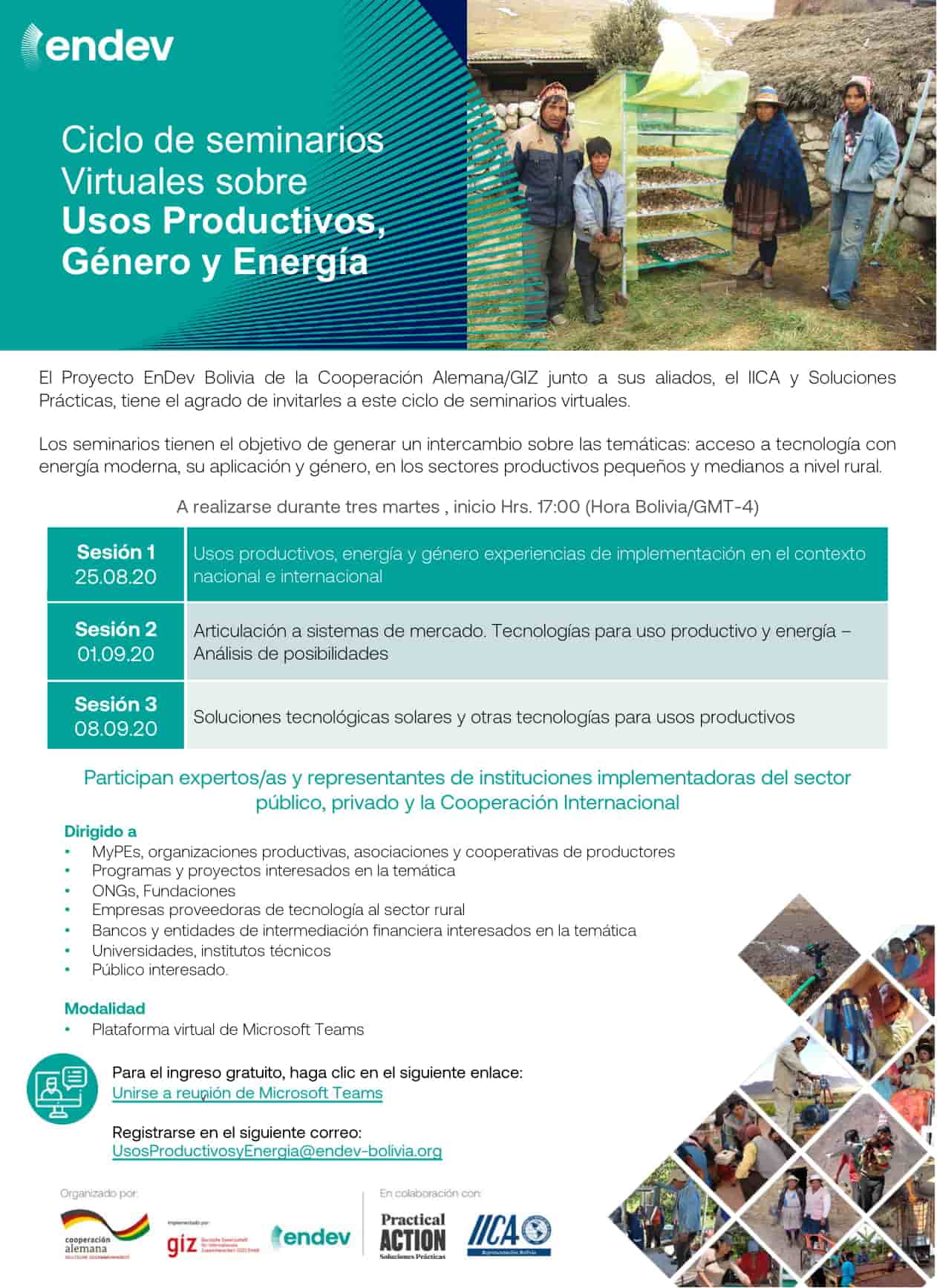 Invitación Seminarios Virtuales sobre Usos Productivos, Género y Energía